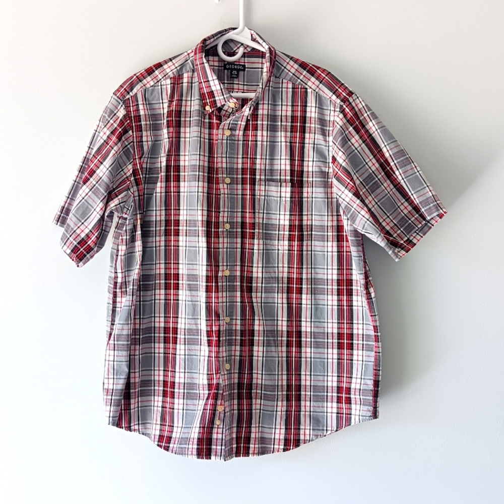George Short-Sleeve Button Down Collared Shirt Pl… - image 1